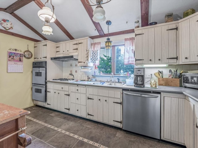 123-19 7th Ave, College Point, NY 11356 - kitchen featuring a sink, stainless steel appliances, under cabinet range hood, backsplash, and light countertops