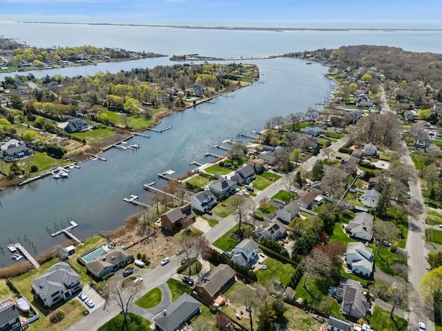 aerial view featuring a residential view and a water view