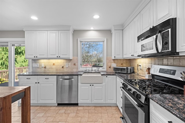 21 Rhinecliff Rd, Brewster, NY 10509 - kitchen featuring stainless steel appliances, a wealth of natural light, a sink, and white cabinetry