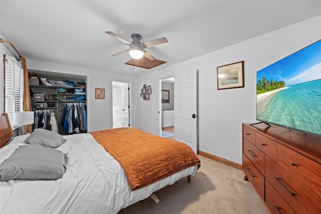 21 Rhinecliff Rd, Brewster, NY 10509 - bedroom featuring a closet, baseboards, ceiling fan, light colored carpet, and a spacious closet