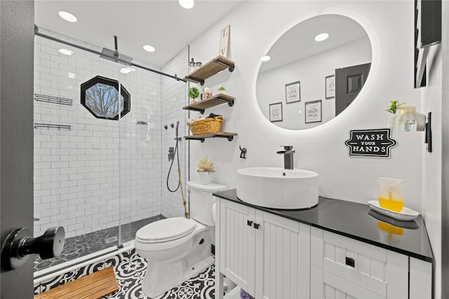 42 Horton Rd, Washingtonville, NY 10992 - full bathroom with a shower stall, toilet, vanity, and recessed lighting