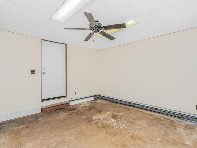 1313 Kearney Ave, Bronx, NY 10465 - spare room with unfinished concrete floors, a ceiling fan, and baseboards