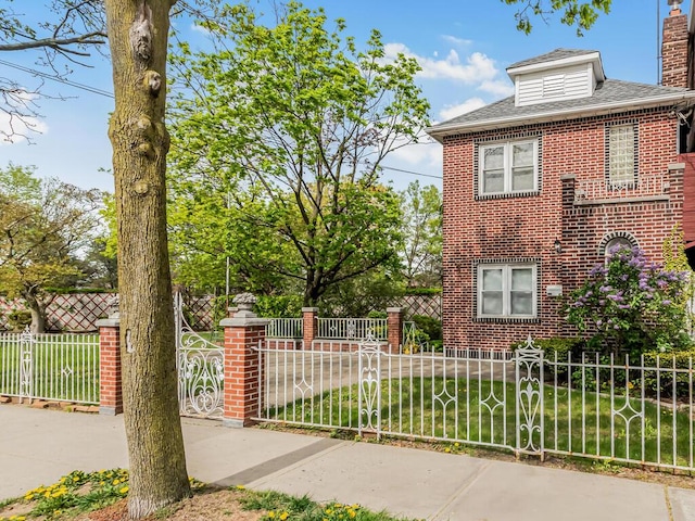 1313 Kearney Ave, Bronx, NY 10465 - view of front of home with brick siding, a chimney, and a shingled roof