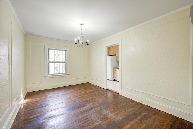 32-55 54th St, Woodside, NY 11377 - unfurnished room featuring a chandelier, dark wood-style floors, and ornamental molding