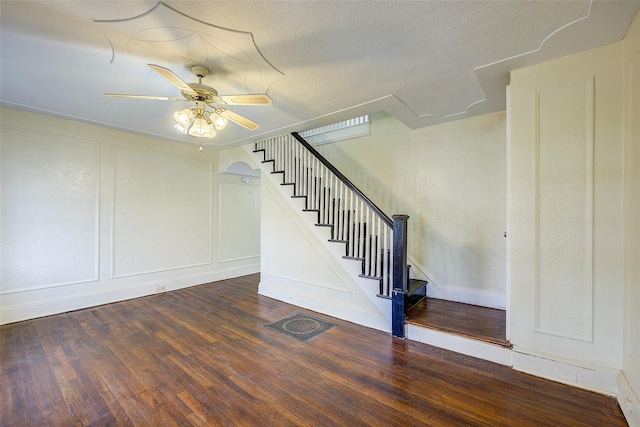 32-55 54th St, Woodside, NY 11377 - staircase featuring a ceiling fan, wood finished floors, and baseboards