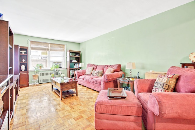 living area featuring radiator heating unit