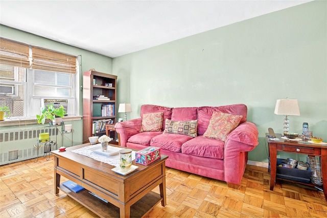 living room featuring radiator