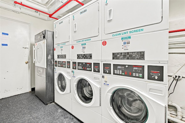 community laundry featuring stacked washer / drying machine and washer and dryer
