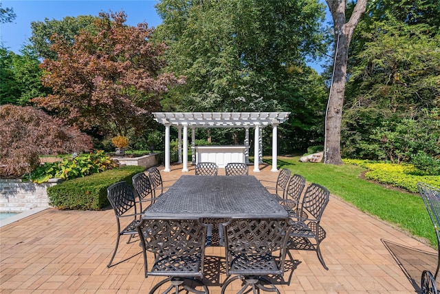 3 Pin Oak Ct, Old Brookville, NY 11545 - view of patio / terrace featuring a pergola, outdoor dining area, and view of scattered trees