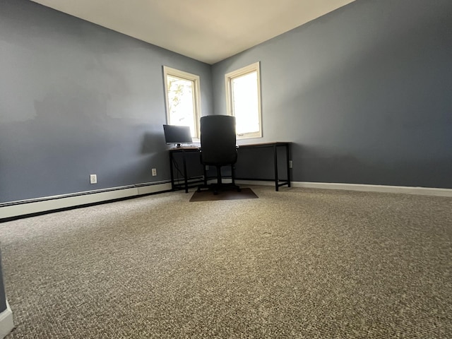 office space with carpet flooring and baseboards