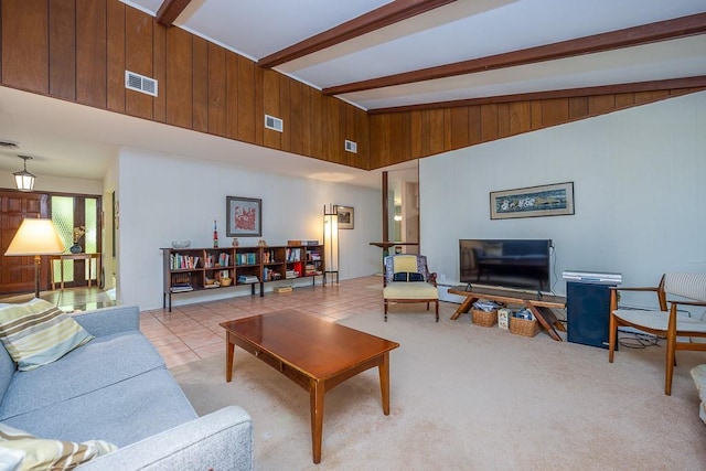 14 Wesley Ct, Congers, NY 10920 - living area featuring beam ceiling and light tile patterned flooring