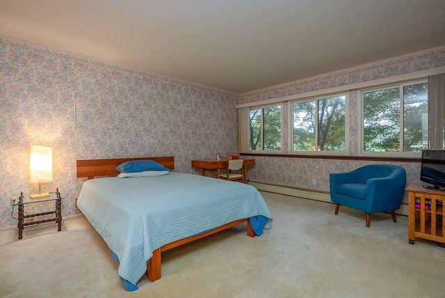 14 Wesley Ct, Congers, NY 10920 - carpeted bedroom featuring wallpapered walls and baseboard heating