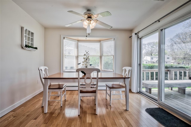 5 Cottonwood Ave, Port Jefferson Station, NY 11776 - dining area with light wood finished floors, baseboards, and ceiling fan