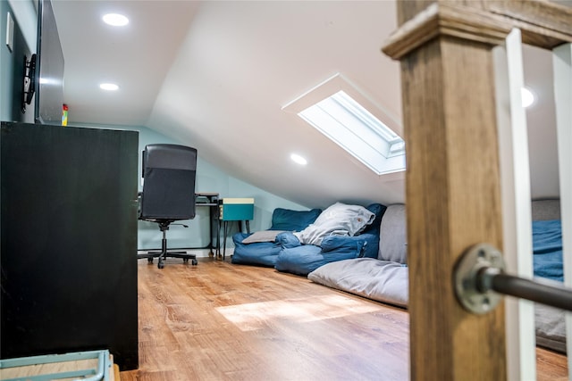 2 Spring Hollow Rd, Centerport, NY 11721 - office featuring a skylight, wood finished floors, lofted ceiling, and recessed lighting