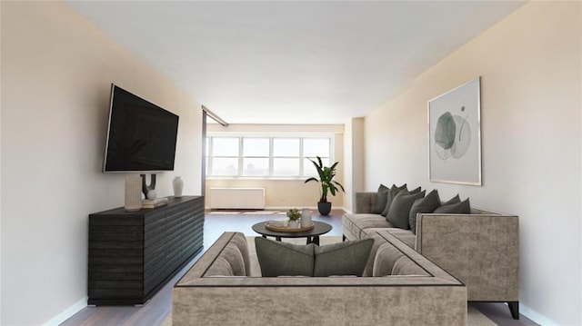 66-36 Yellowstone Blvd Unit 21C, Forest Hills, NY 11375 - living room featuring baseboards and wood finished floors