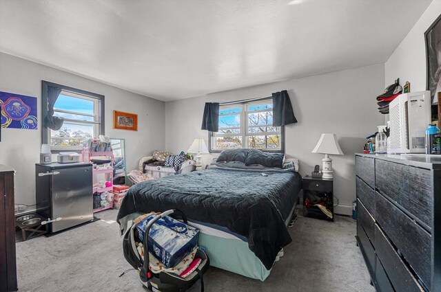 carpeted bedroom with multiple windows