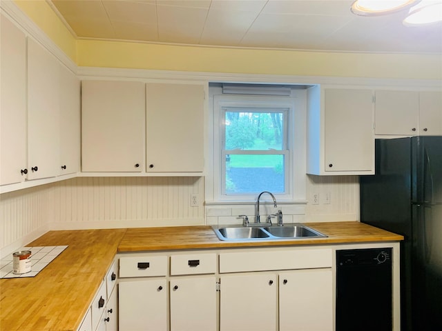 781 Pine Island Tpke, Warwick, NY 10990 - kitchen featuring white cabinets, butcher block counters, black appliances, and a sink