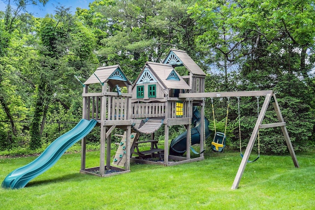 view of play area with a yard