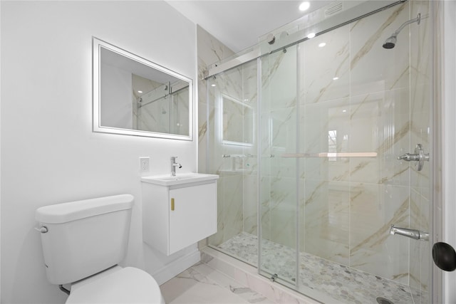 338 Rte 211 W, Middletown, NY 10940 - full bathroom with toilet, vanity, a marble finish shower, and marble finish floor