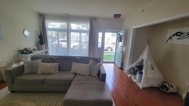 living area with light wood-type flooring