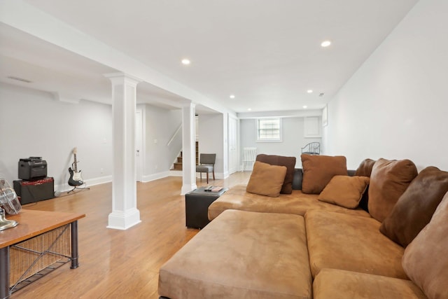36 Alexander Dr, Washingtonville, NY 10992 - living area with light wood finished floors, stairway, recessed lighting, and baseboards