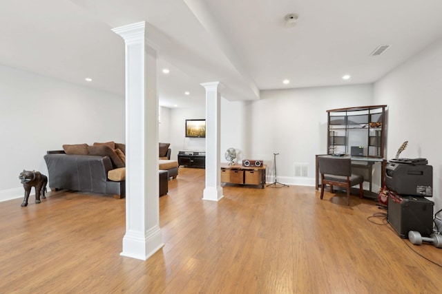 36 Alexander Dr, Washingtonville, NY 10992 - office space featuring decorative columns, light wood finished floors, recessed lighting, and baseboards
