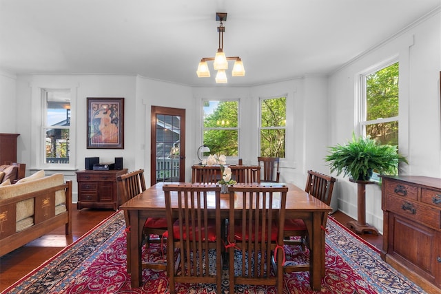 101 Mohican Park Ave, Dobbs Ferry, NY 10522 - dining space with healthy amount of natural light, wood finished floors, crown molding, and a chandelier