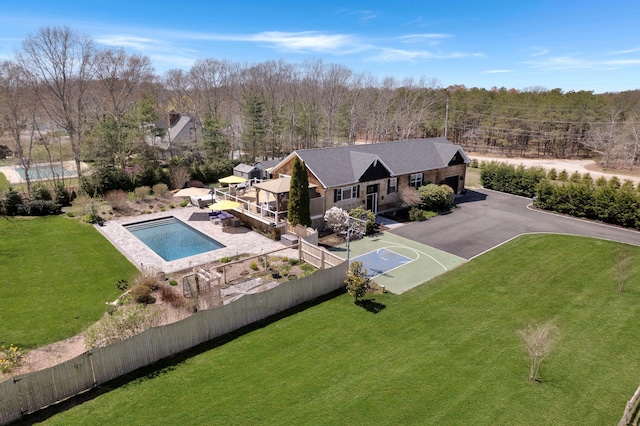 aerial view with a wooded view