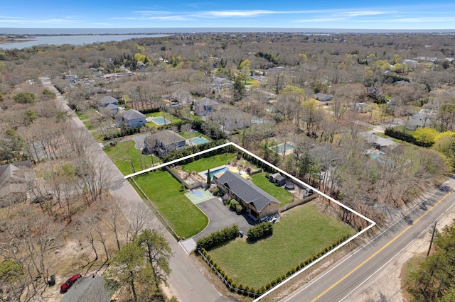 bird's eye view featuring a water view