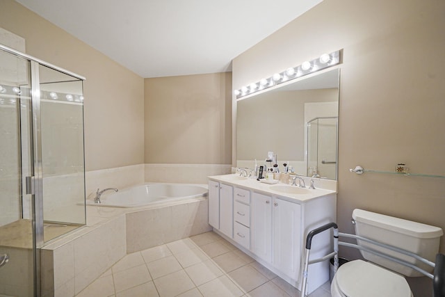 10 Symphony Dr, Lake Grove, NY 11755 - full bathroom with a sink, a shower stall, toilet, a garden tub, and tile patterned flooring