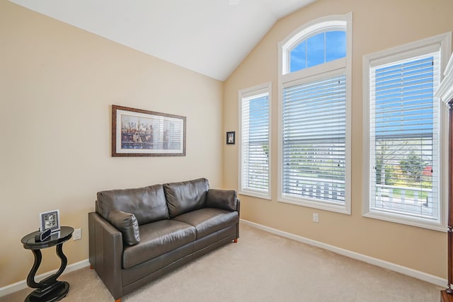 10 Symphony Dr, Lake Grove, NY 11755 - living area with carpet, vaulted ceiling, and baseboards