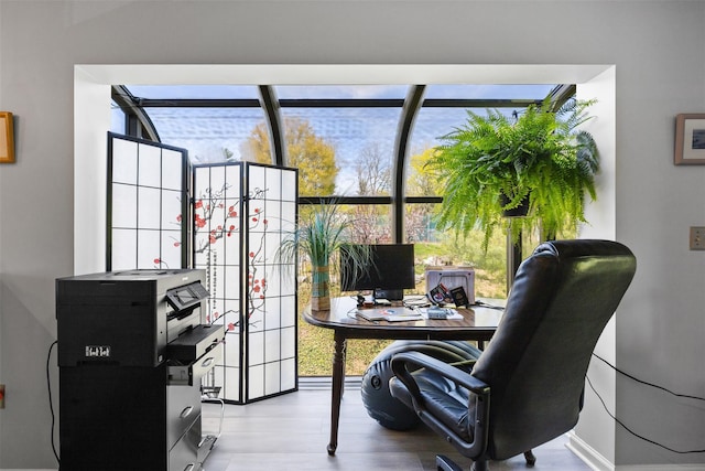 home office featuring wood finished floors