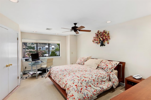 23 Top Of The Rdg Unit A8, Mamaroneck, NY 10543 - bedroom with ceiling fan, carpet flooring, recessed lighting, and visible vents