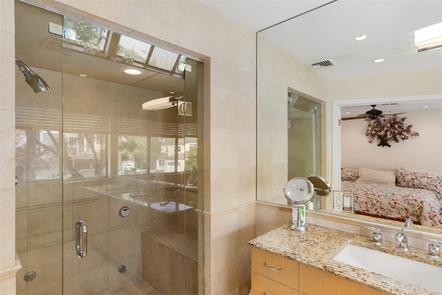 23 Top Of The Rdg Unit A8, Mamaroneck, NY 10543 - full bath with vanity, connected bathroom, a shower stall, and visible vents