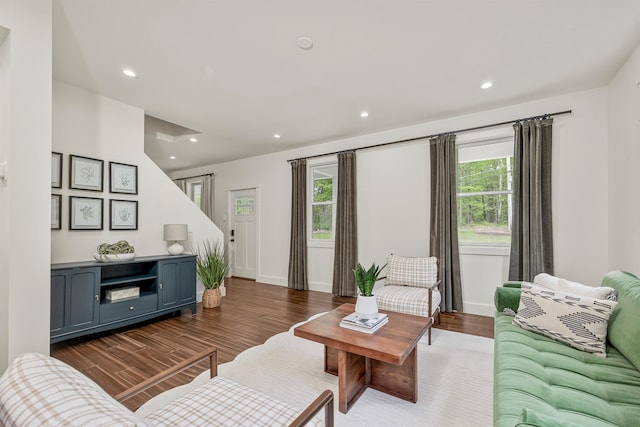 16 Anderson Rd, Pawling, NY 12564 - living area featuring dark wood-type flooring, plenty of natural light, recessed lighting, and baseboards
