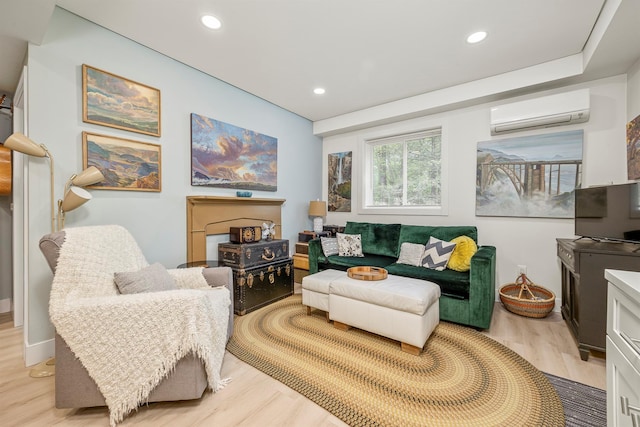 16 Anderson Rd, Pawling, NY 12564 - living room featuring a wall mounted air conditioner, light wood finished floors, and recessed lighting
