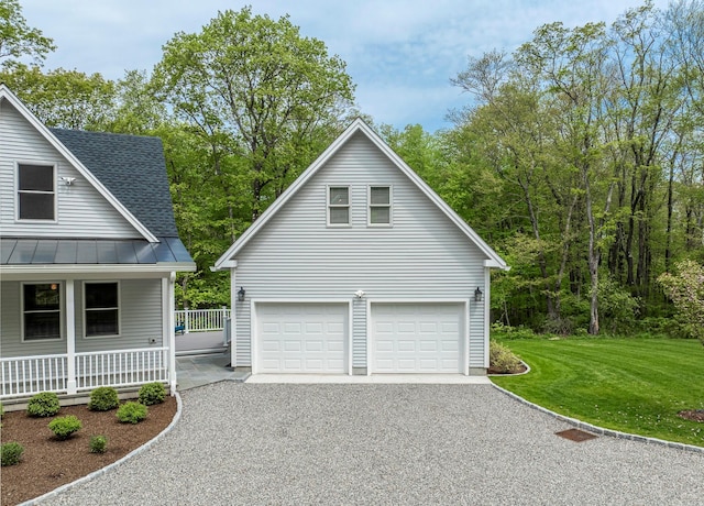 16 Anderson Rd, Pawling, NY 12564 - view of property exterior featuring a standing seam roof, a yard, metal roof, a porch, and a shingled roof