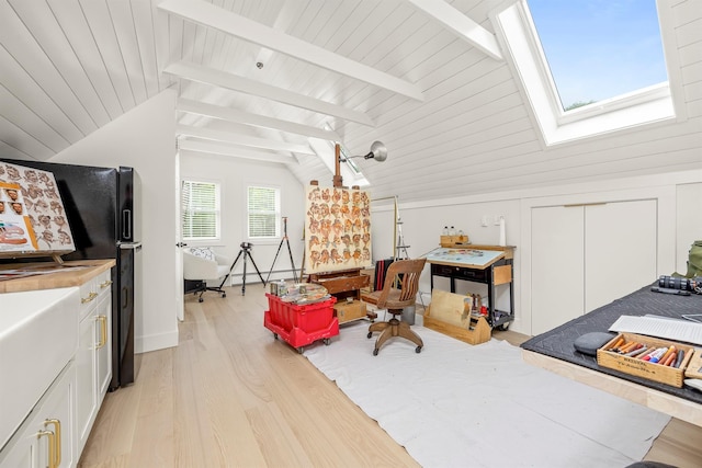 16 Anderson Rd, Pawling, NY 12564 - living room featuring a skylight, light wood finished floors, and wooden ceiling