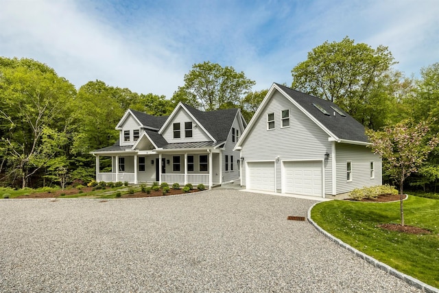 16 Anderson Rd, Pawling, NY 12564 - view of front of house featuring covered porch, gravel driveway, a standing seam roof, roof with shingles, and metal roof