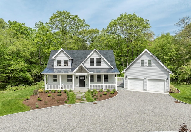 16 Anderson Rd, Pawling, NY 12564 - view of front of house featuring a porch, a standing seam roof, metal roof, and a front lawn