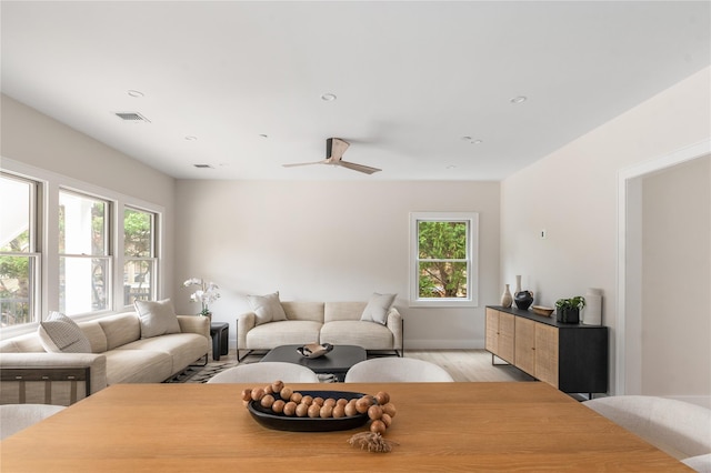 260 Wilmot Rd, Ocean Beach, NY 11770 - living area with recessed lighting, ceiling fan, light wood finished floors, and visible vents