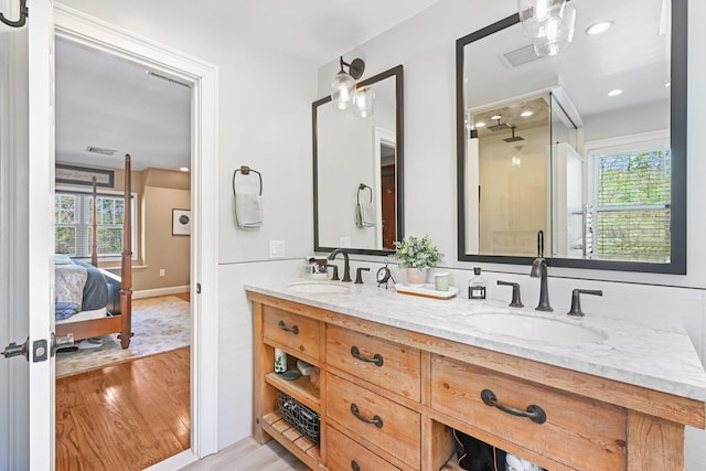 full bathroom featuring a sink, plenty of natural light, and wood finished floors