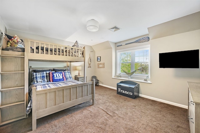 bedroom featuring carpet flooring, baseboards, and visible vents