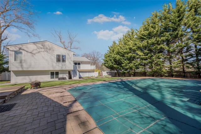 29 Fairway Dr, Rocky Point, NY 11778 - view of swimming pool with a fenced in pool, a patio area, stairs, and fence