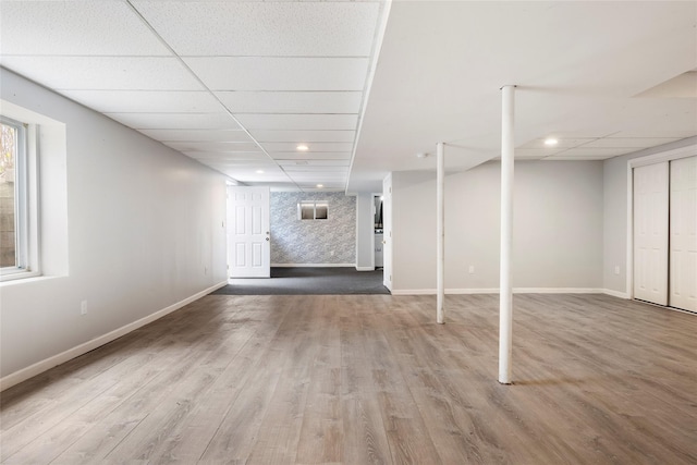 280 Shinnecock Hills Rd, Southampton, NY 11968 - below grade area featuring recessed lighting, baseboards, a paneled ceiling, and wood finished floors