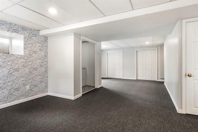 280 Shinnecock Hills Rd, Southampton, NY 11968 - finished basement with baseboards, recessed lighting, wallpapered walls, and dark carpet