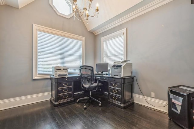 187 Lakeview Ave, Rockville Centre, NY 11570 - office space featuring a chandelier, heating unit, healthy amount of natural light, wood finished floors, and ornamental molding