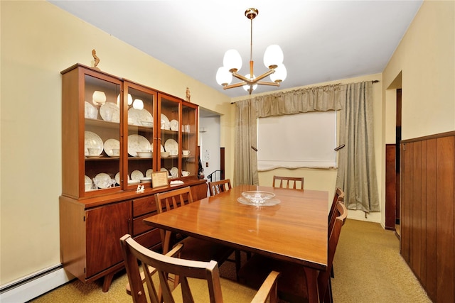 1 Magenta St, Hicksville, NY 11801 - dining space with baseboard heating, a notable chandelier, and light colored carpet