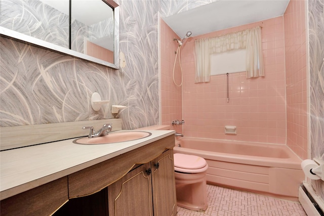 1 Magenta St, Hicksville, NY 11801 - bathroom featuring vanity, wallpapered walls, toilet, and tub / shower combination