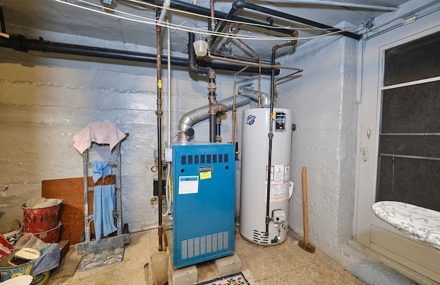utilities with water heater and a heating unit